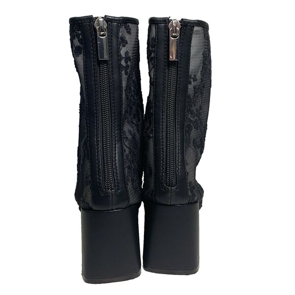 Ameri Vintage Sheer Embroidery Mesh Boots Black Floral Block Heel Size M US 7 - Picture 7 of 13